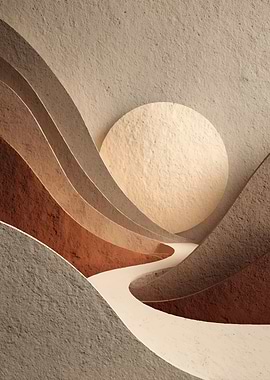 Abstract layered landscape with sun