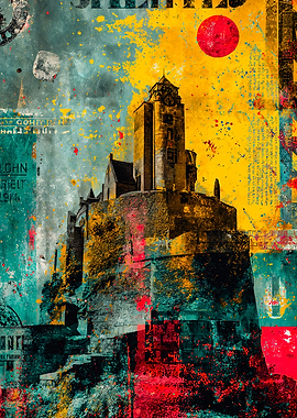 Vibrant Abstract Medieval Castle Collage