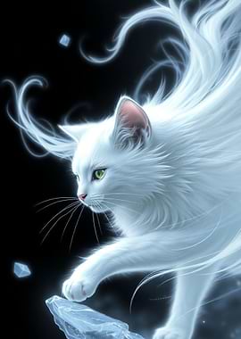 White Cat with Ethereal Aura