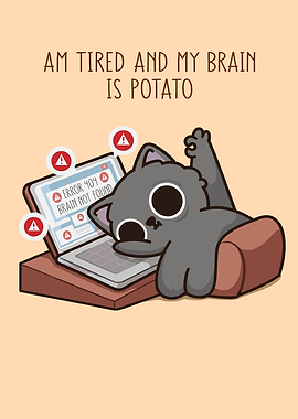 Tired Cat with Laptop Error