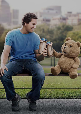 Mark Wahlberg and Ted toasting