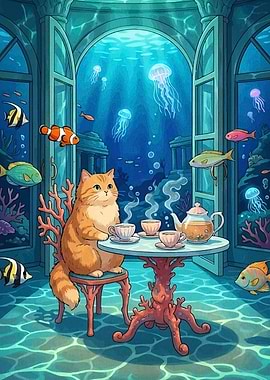 Cat having tea underwater