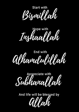 Islamic Phrases on Black Background