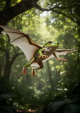 Flying Frog with Wings in Forest