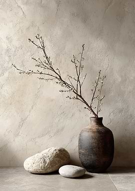 Minimalist Still Life with Branches and Stones