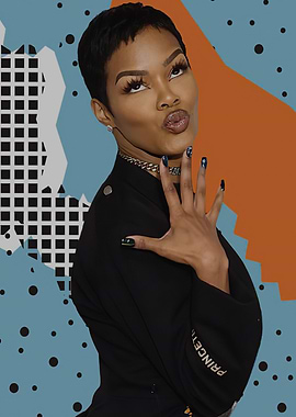 Woman with pout and patterned background