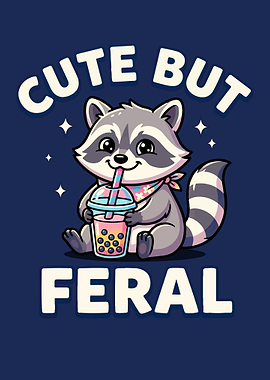 Cute Raccoon Drinking Boba Tea