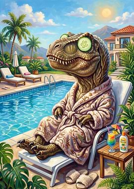 Dinosaur relaxing by the pool