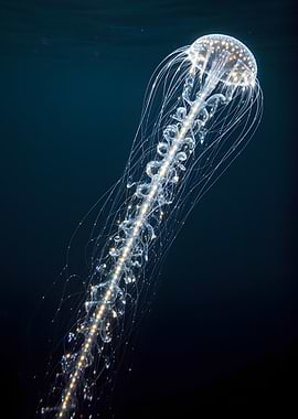 Bioluminescent Jellyfish in Deep Ocean