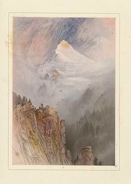 Misty Mountain Landscape with Birds