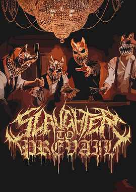 Four figures in masks playing cards