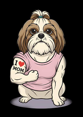 Shih Tzu Dog with 'I Love Mom' Tattoo