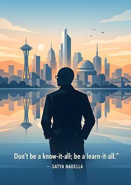 Man overlooking city skyline at sunset