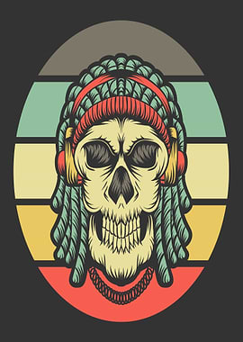 Skull with Dreadlocks and Headphones