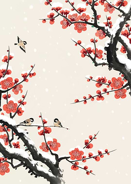 Birds on Snowy Plum Blossoms