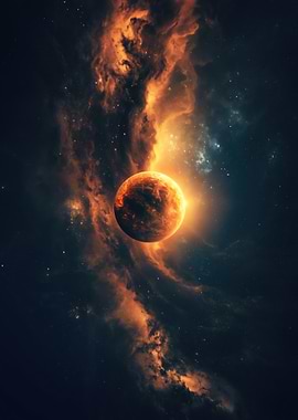 Fiery Planet in Nebula