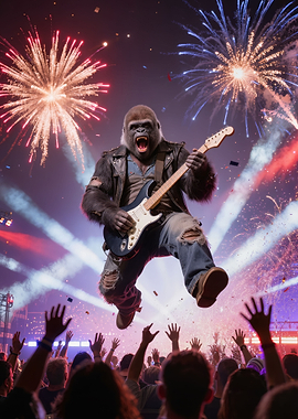 Gorilla Rock Star Playing Guitar
