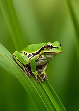 Green Tree Frog on Leaf