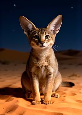 Fennec Fox in Desert at Night