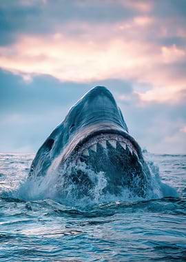 Great White Shark Breaching Water