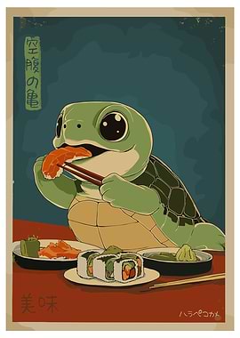 Cute Turtle Eating Sushi
