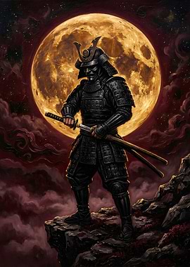 Samurai Warrior Under a Full Moon