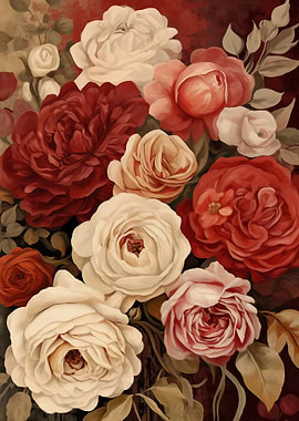 Vintage Rose Bouquet Art