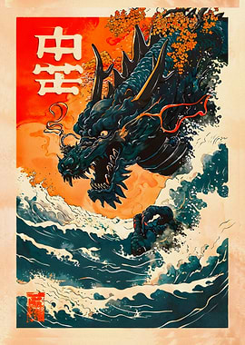 Dragon Emerging from Waves