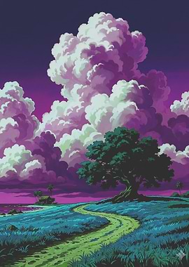 Anime Landscape with Dramatic Clouds