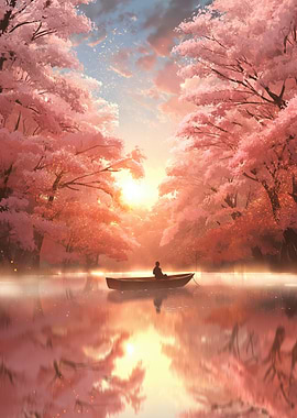 Serene Boat Ride Under Cherry Blossoms