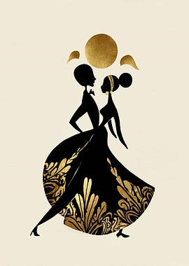 Elegant Couple Dancing with Gold Accents