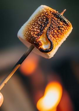 Marshmallow toasted over a campfire