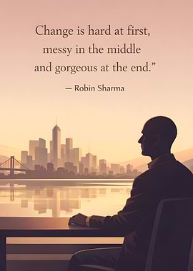 Man looking at city skyline at sunset