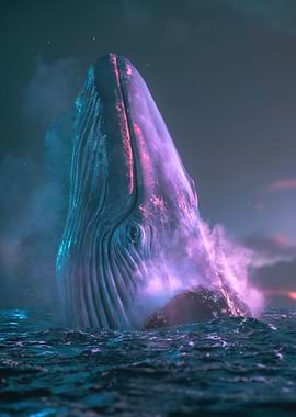 Whale Breaching in Mystical Ocean