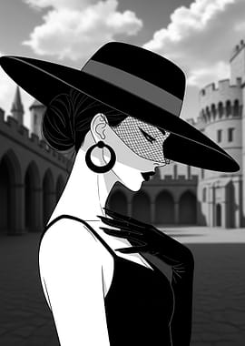 Elegant Woman in Hat and Gloves