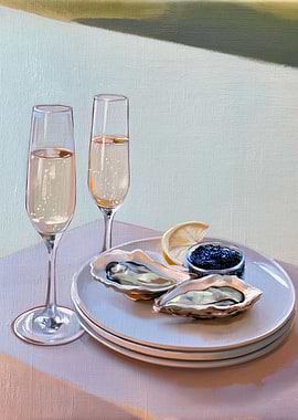 Oysters and Champagne Still Life