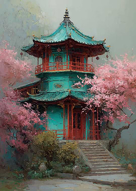 Pagoda Surrounded by Cherry Blossoms