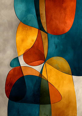 Abstract Geometric Shapes in Teal, Orange, and Gold