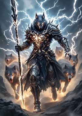 Wolf Warrior with Lightning Staff and Pack