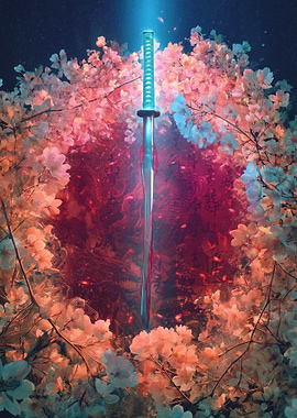 Samurai Sword Amidst Cherry Blossoms