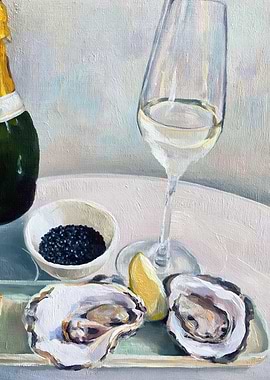 Oysters, Caviar, and Champagne Still Life
