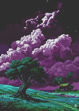 Pixel Art Tropical Island Scene