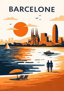 Barcelona Skyline Travel Poster
