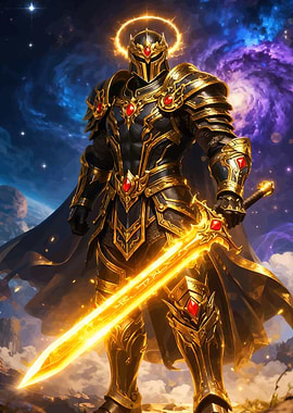 Golden Knight with Fiery Sword