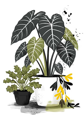 Potted Plants with Splatter Art