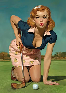 Pin-up Golfer with Golf Club and Ball