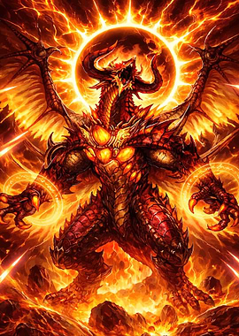 Fiery Dragon Emerging from Sun