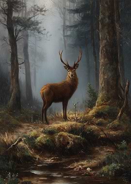 Majestic Stag in Misty Forest