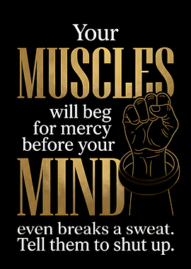 Mental Toughness Mind Over Muscles Quote Gold Foil Gym Art