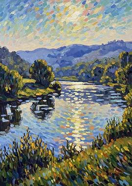 Impressionist River Landscape Painting